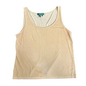 Lauren Ralph Lauren Tank Shirt L Women’s Gold Rayon Metallic Petite Shiny
